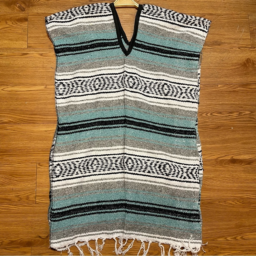 Mexican Falsa Blanket PONCHO Vest Deadhead / Hippie / Easy Rider / Beach /Camp